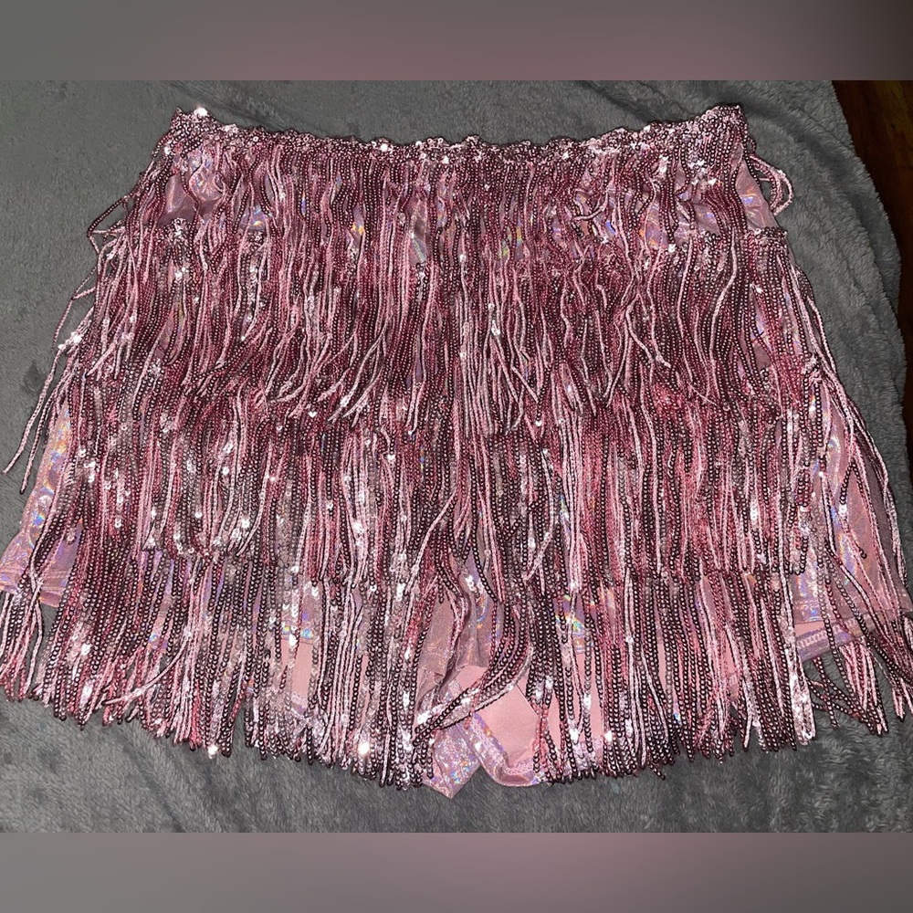 Fashion Nova Glittering Pink Fringe Skirt